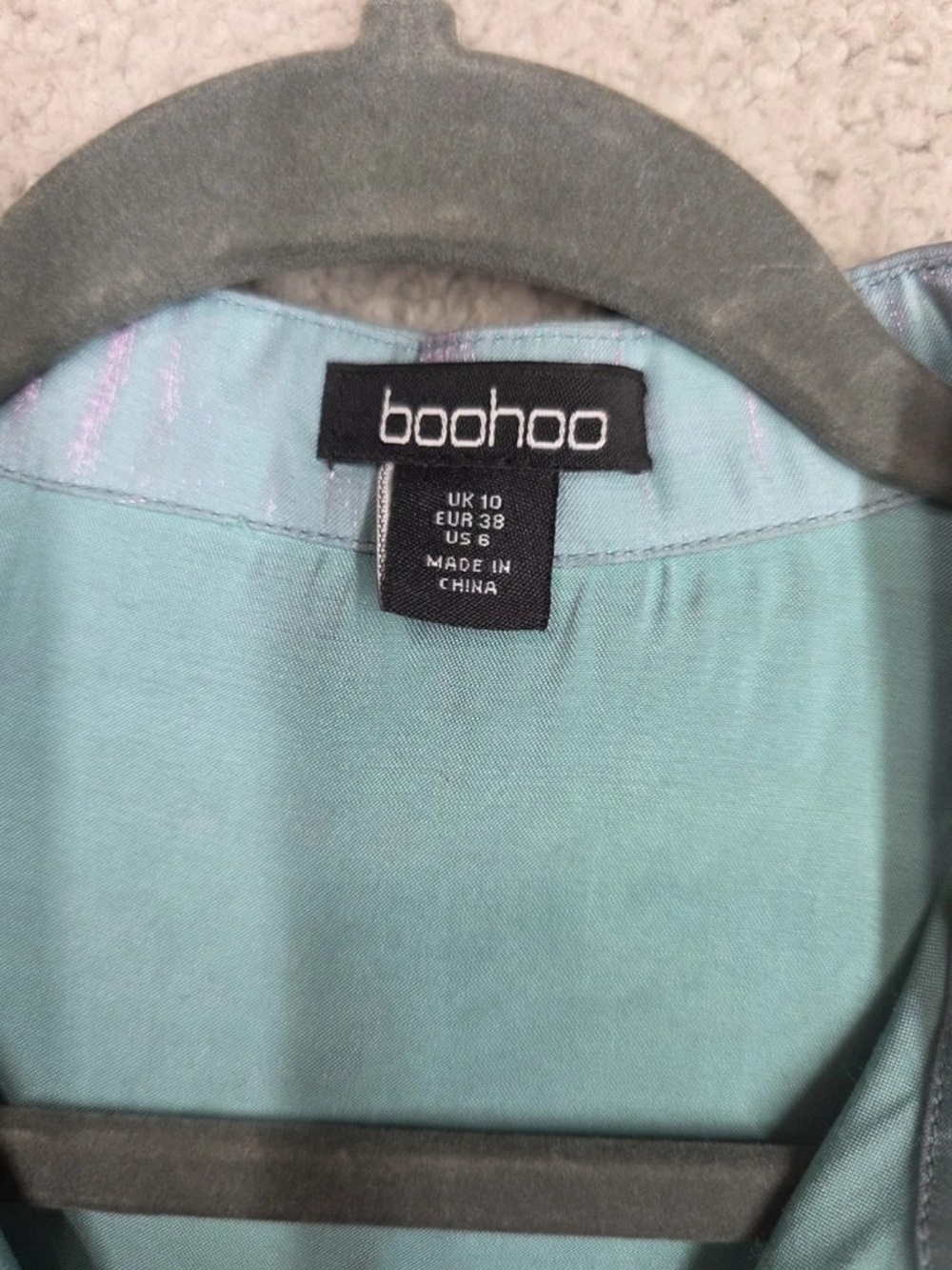 Boohoo Aqua Button-Front Midi Dress with Lavender Sheen - Picture 5 of 8